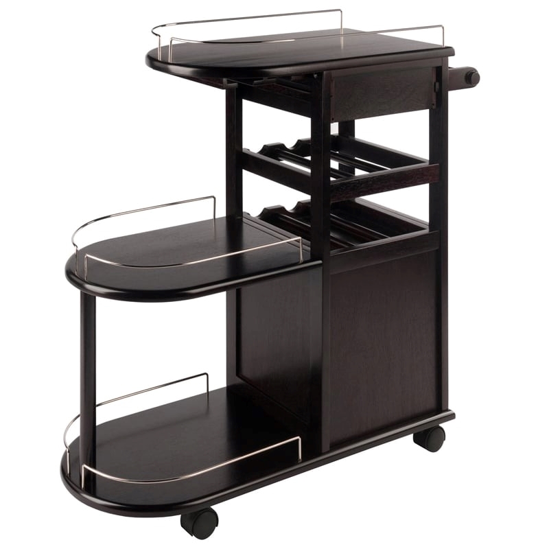 Pemberly Row Transitional Solid Wood Entertainment Bar Cart in Espresso