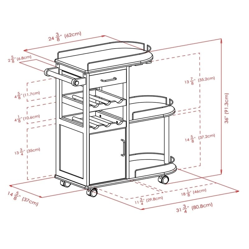 Pemberly Row Transitional Solid Wood Entertainment Bar Cart in Espresso