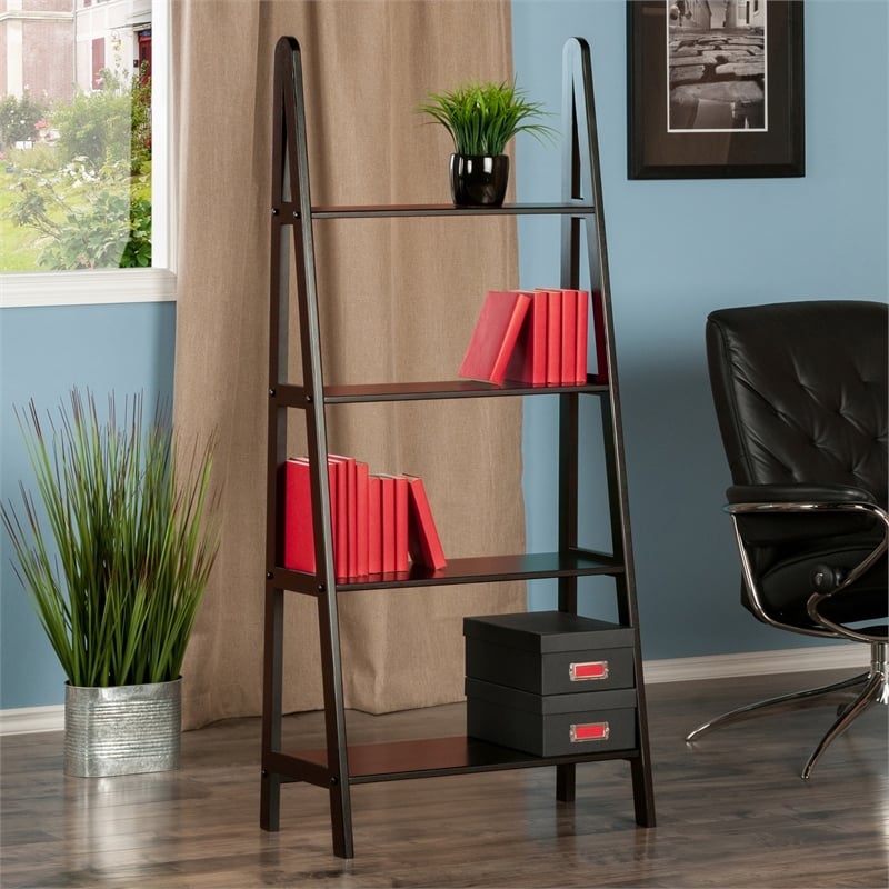 Pemberly Row 4-Tier A Frame Solid Wood Book Shelving Unit in Espresso