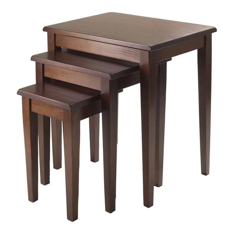 Pemberly Row 3-Piece Transitional Solid Wood Nesting Tables in Antique Walnut