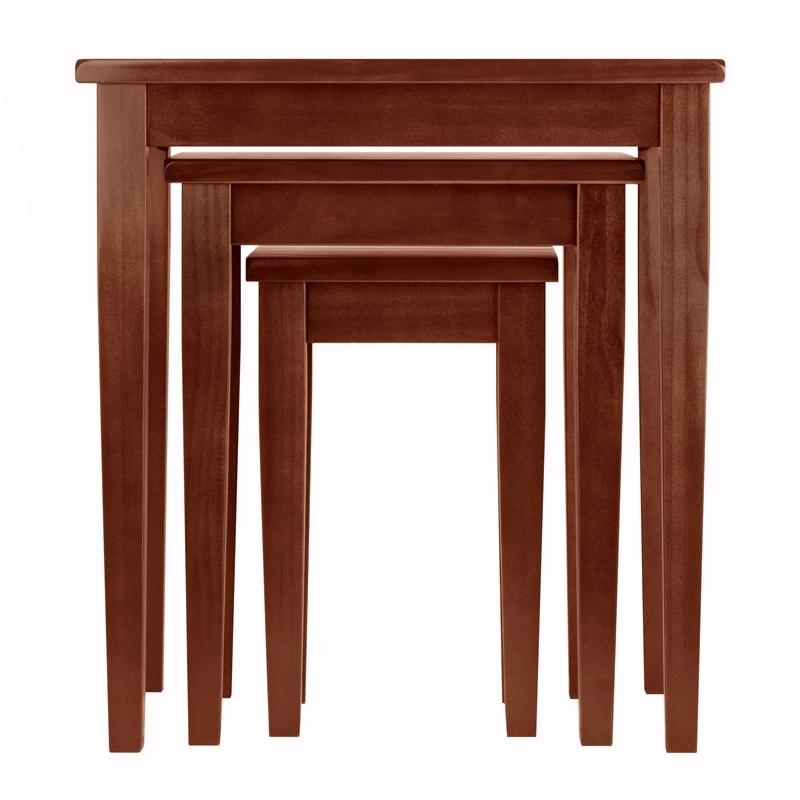 Pemberly Row 3-Piece Transitional Solid Wood Nesting Tables in Antique Walnut