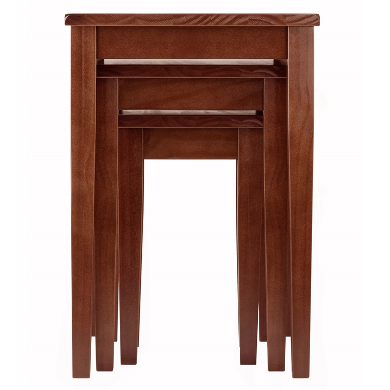 Pemberly Row 3-Piece Transitional Solid Wood Nesting Tables in Antique Walnut