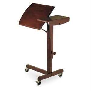pemberly row adjustable mobile laptop cart in antique walnut