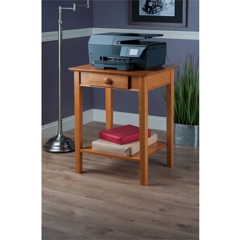 Pemberly Row Transitional Solid Wood Printer Stand in Honey Pine