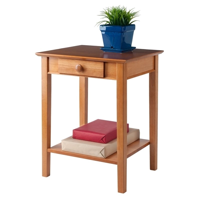 Pemberly Row Transitional Solid Wood Printer Stand in Honey Pine