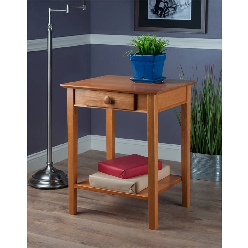 Pemberly Row Transitional Solid Wood Printer Stand in Honey Pine