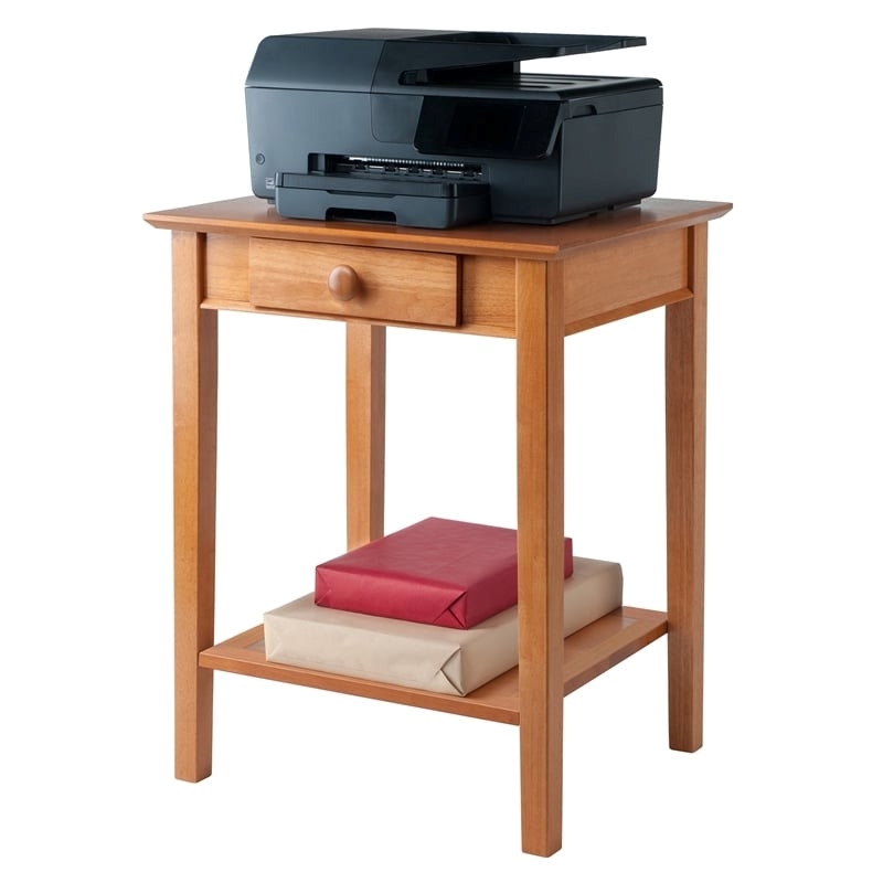 Pemberly Row Transitional Solid Wood Printer Stand in Honey Pine