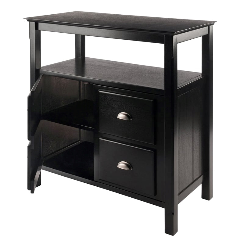 Pemberly Row 2-Door Transitional Solid Wood Buffet Table in Black
