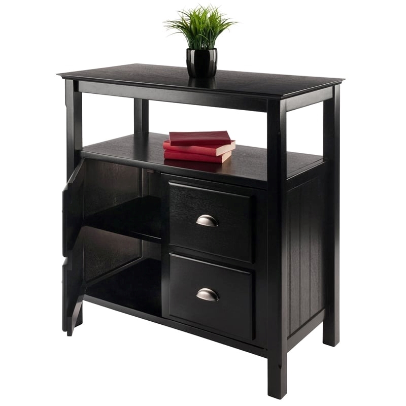 Pemberly Row 2-Door Transitional Solid Wood Buffet Table in Black