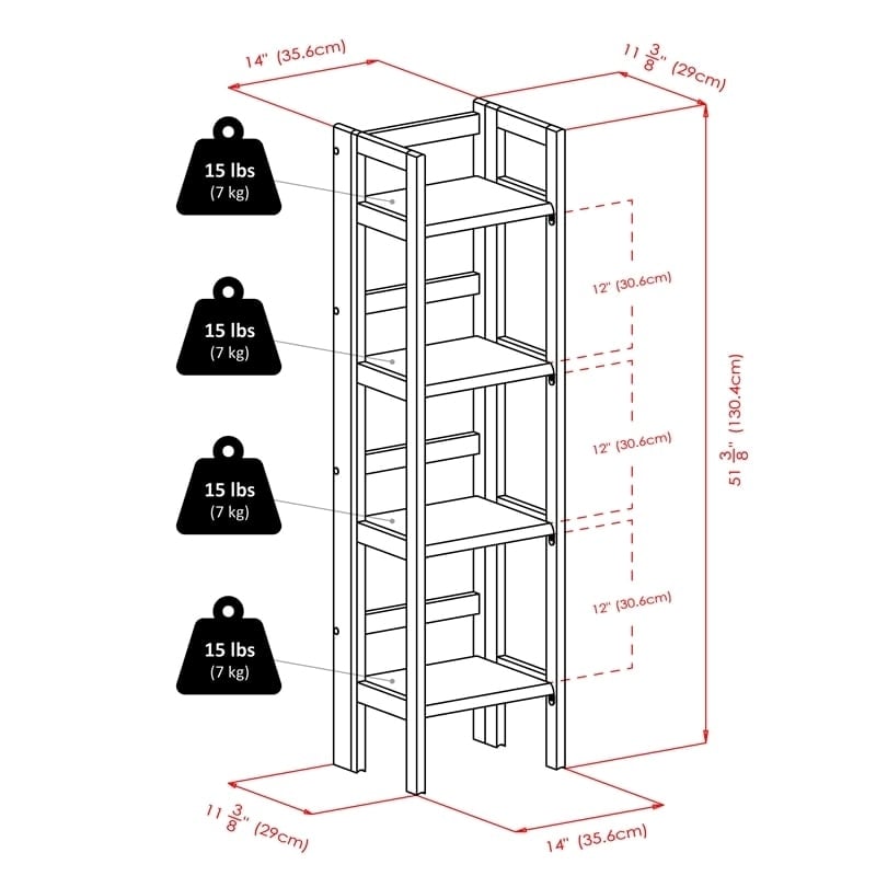 Pemberly Row 4-Tier Modern Solid Wood Folding Bookshelf in Black/Walnut
