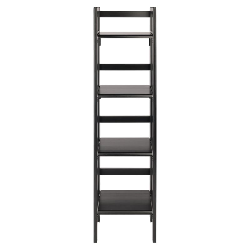 Pemberly Row 4-Tier Modern Solid Wood Folding Bookshelf in Black/Walnut