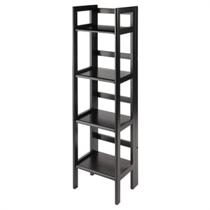 Pemberly Row 4-Tier Modern Solid Wood Folding Bookshelf in Black/Walnut