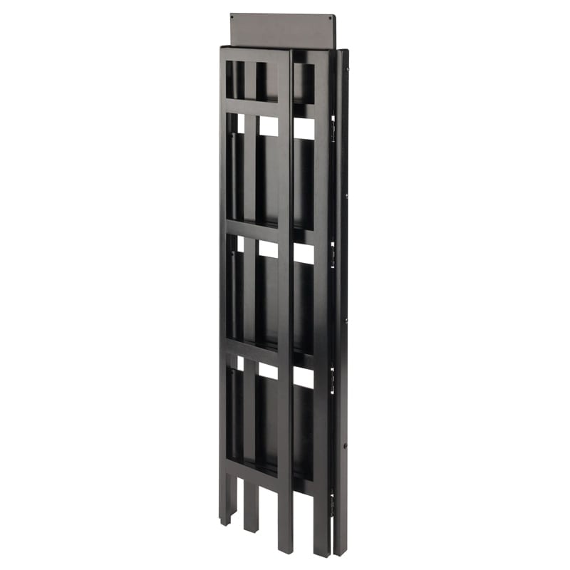 Pemberly Row 4-Tier Modern Solid Wood Folding Bookshelf in Black/Walnut