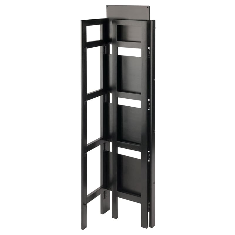 Pemberly Row 4-Tier Modern Solid Wood Folding Bookshelf in Black/Walnut