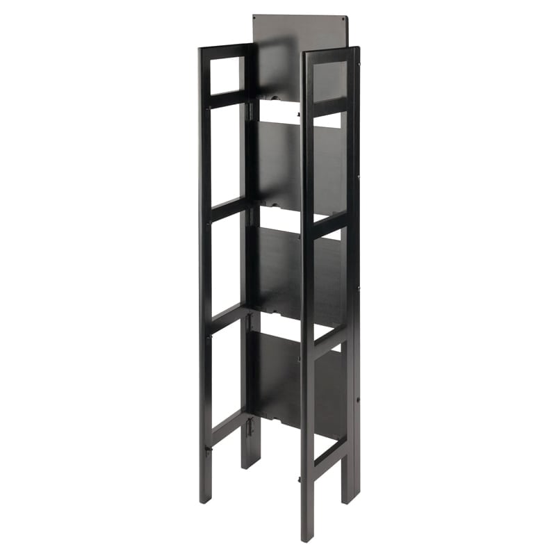 Pemberly Row 4-Tier Modern Solid Wood Folding Bookshelf in Black/Walnut