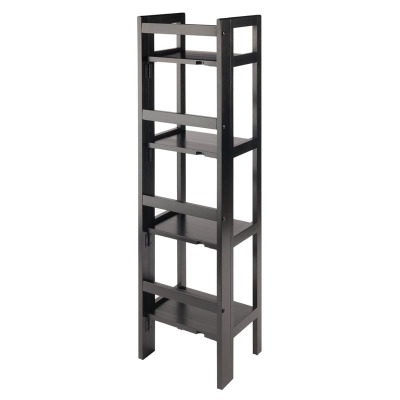 Pemberly Row 4-Tier Modern Solid Wood Folding Bookshelf in Black/Walnut