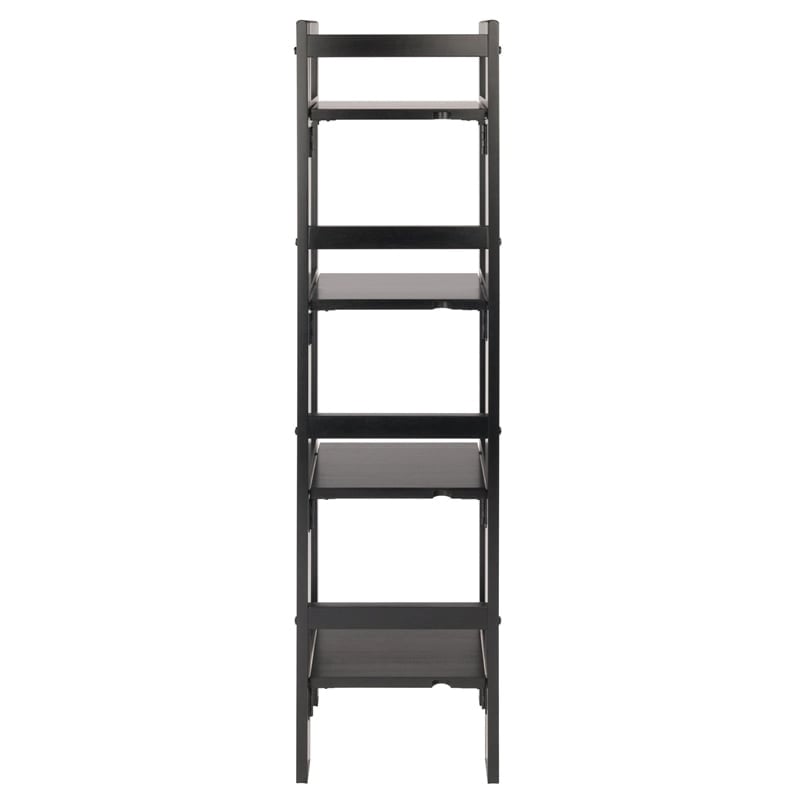 Pemberly Row 4-Tier Modern Solid Wood Folding Bookshelf in Black/Walnut