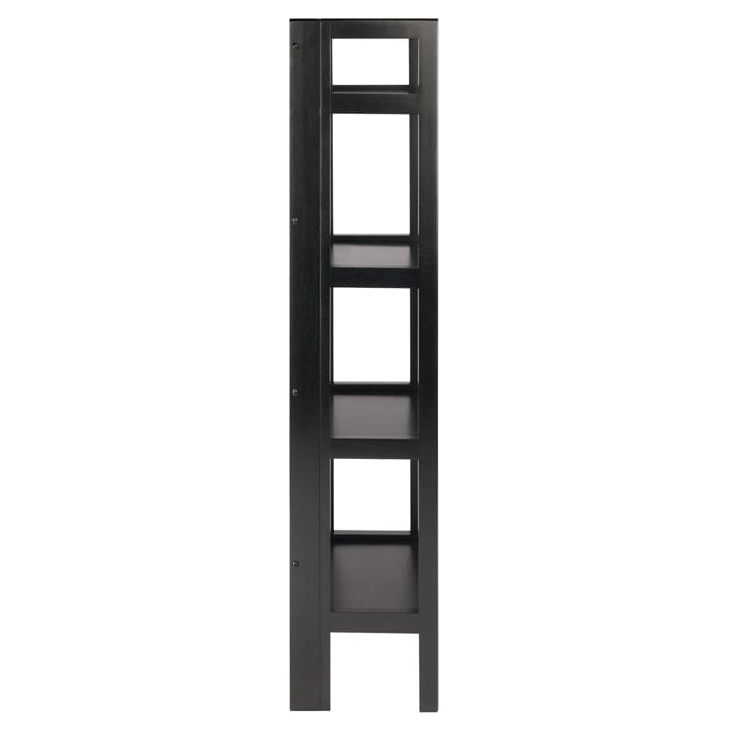 Pemberly Row 4-Tier Modern Solid Wood Folding Bookshelf in Black/Walnut