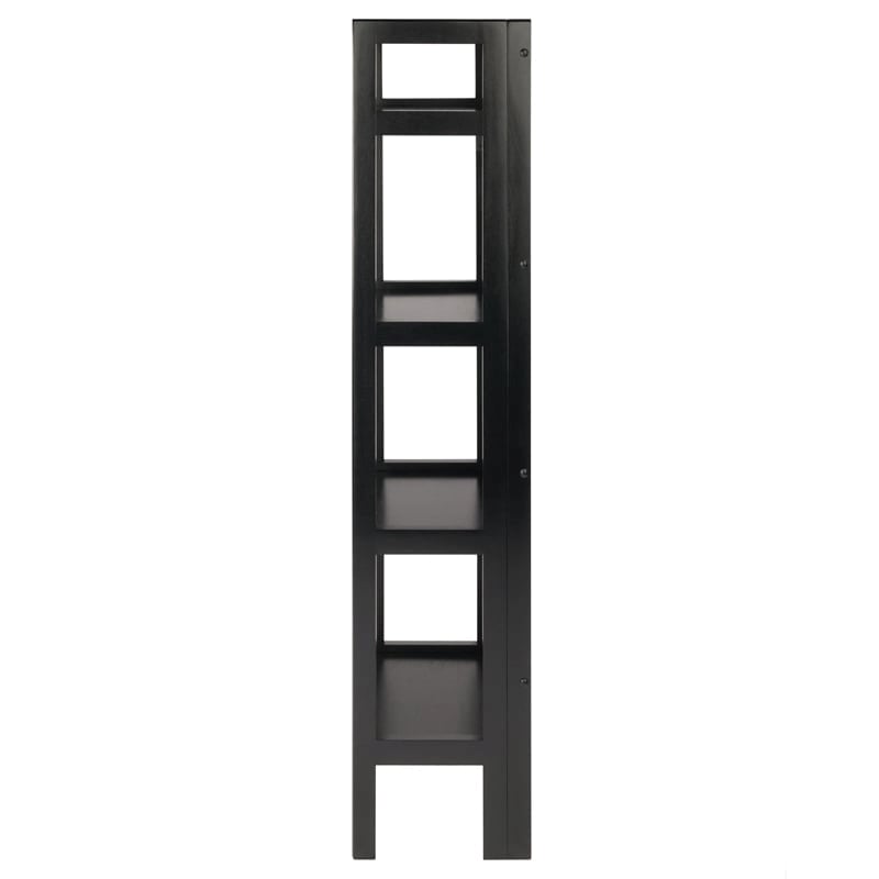 Pemberly Row 4-Tier Modern Solid Wood Folding Bookshelf in Black/Walnut