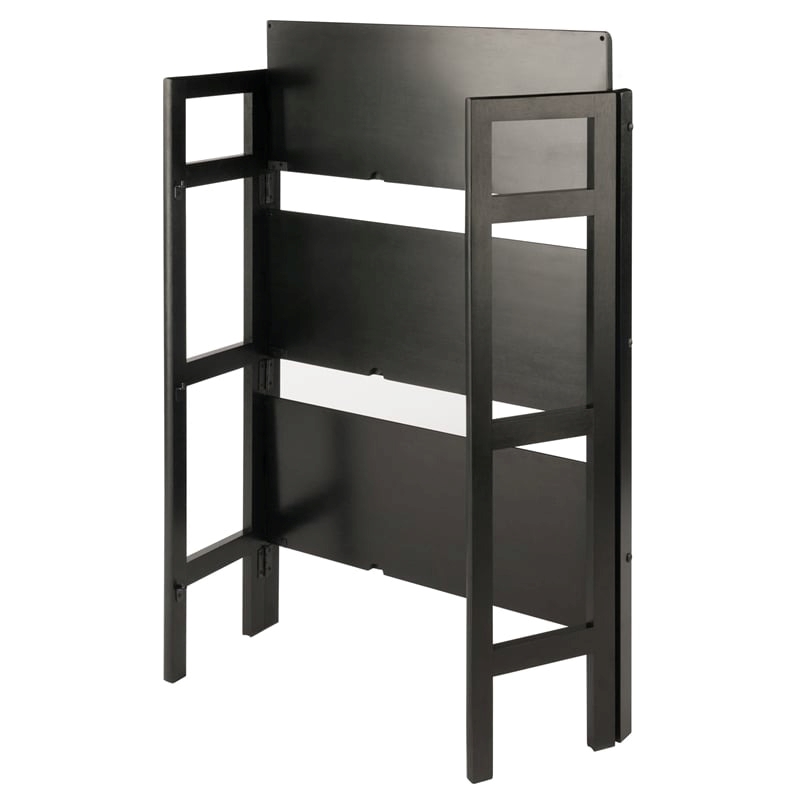 Pemberly Row 3-Tier Stackable and Folding Solid Wood Book Shelf in Black