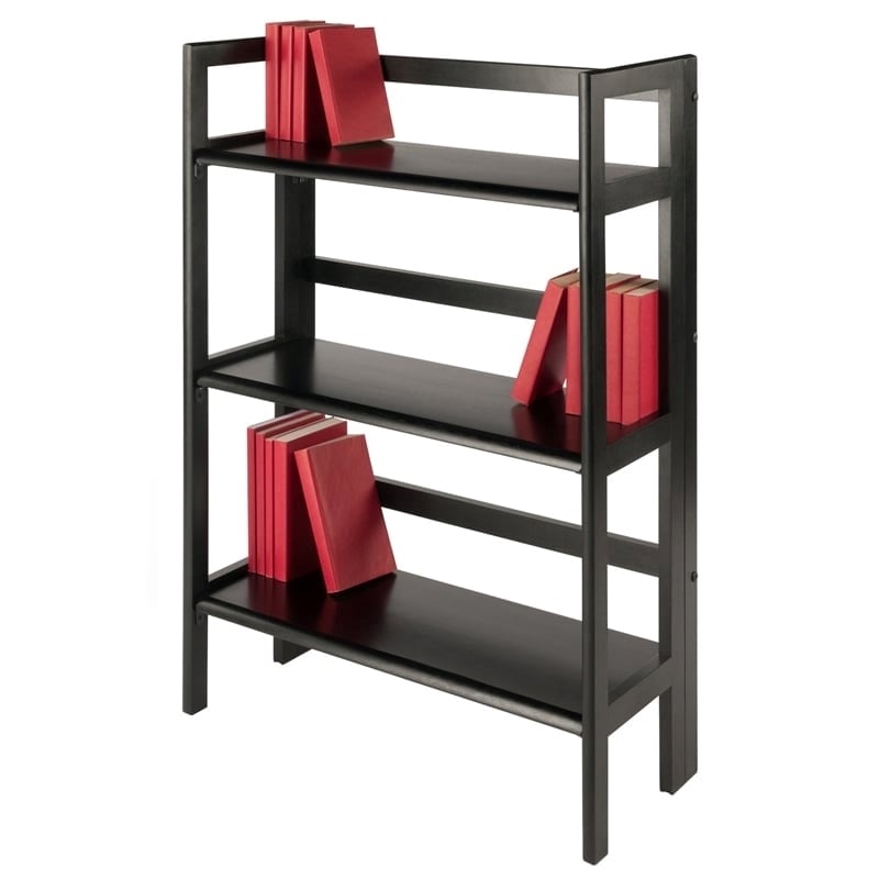 Pemberly Row 3-Tier Stackable and Folding Solid Wood Book Shelf in Black