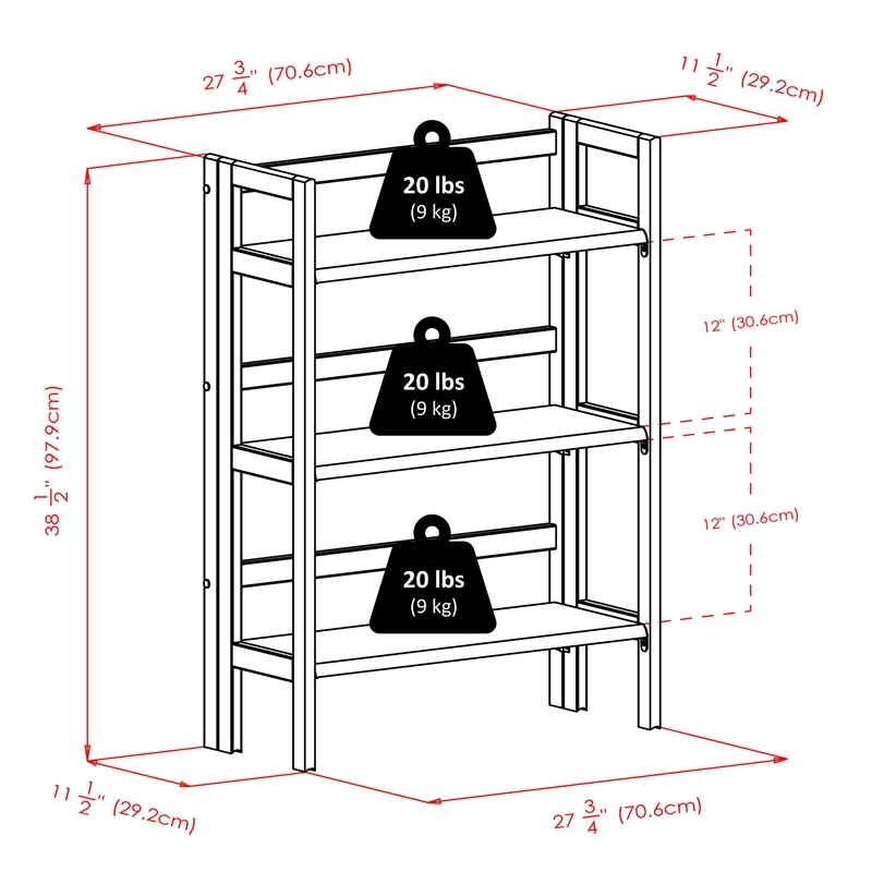 Pemberly Row 3-Tier Stackable and Folding Solid Wood Book Shelf in Black