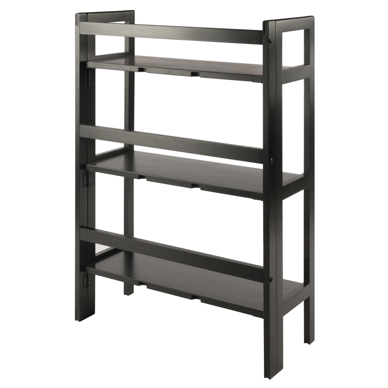 Pemberly Row 3-Tier Stackable and Folding Solid Wood Book Shelf in Black