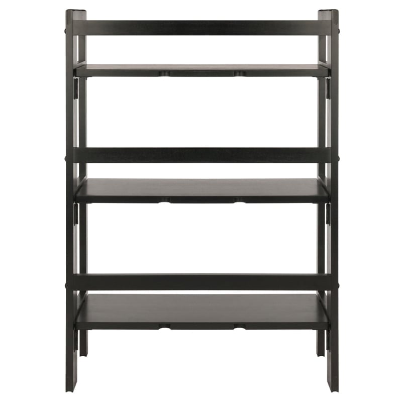 Pemberly Row 3-Tier Stackable and Folding Solid Wood Book Shelf in Black