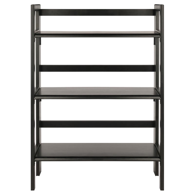 Pemberly Row 3-Tier Stackable and Folding Solid Wood Book Shelf in Black