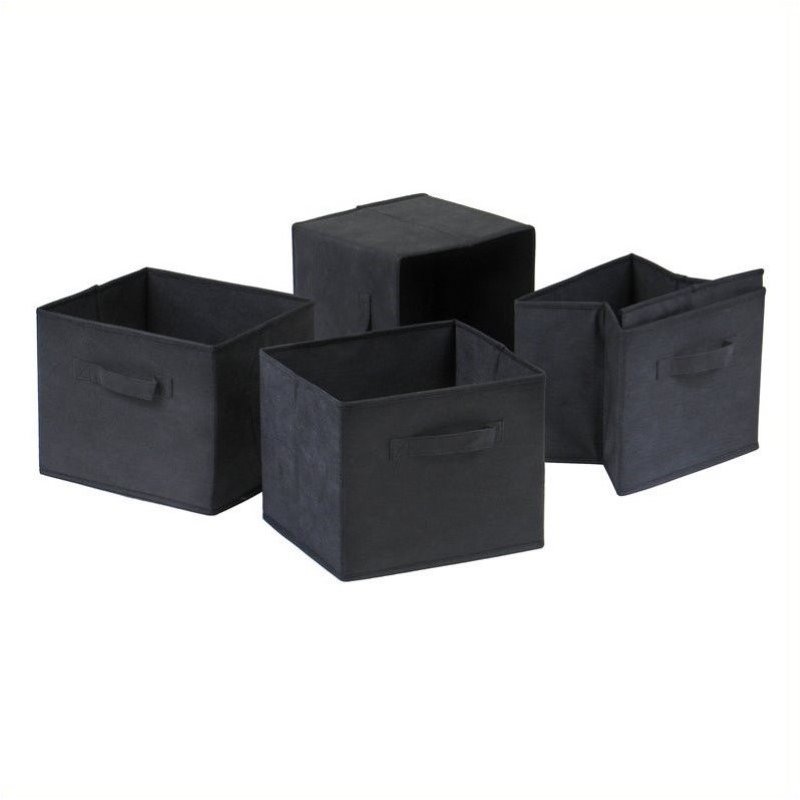 Pemberly Row Foldable Transitional Fabric Basket in Black (Set of 4)