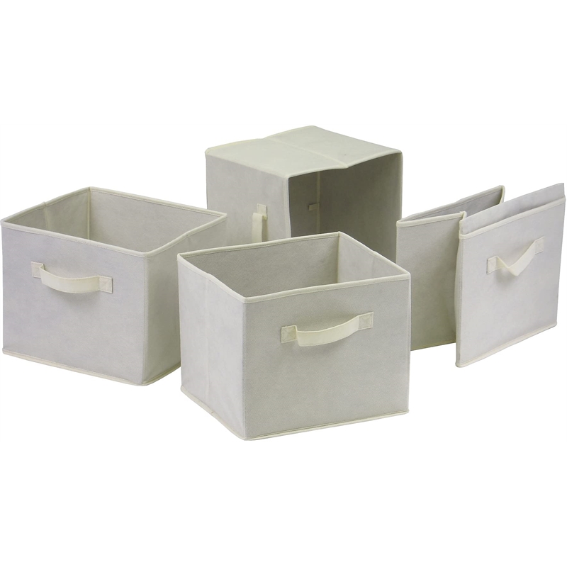 Pemberly Row Foldable Transitional Fabric Basket in Beige (Set of 4)