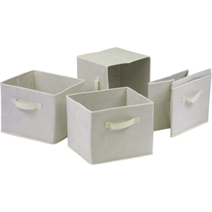 Pemberly Row Foldable Transitional Fabric Basket in Beige (Set of 4)