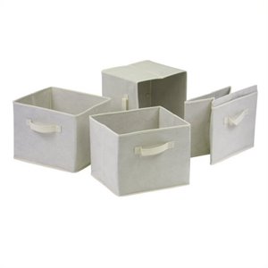 pemberly row foldable transitional fabric basket in beige (set of 4)