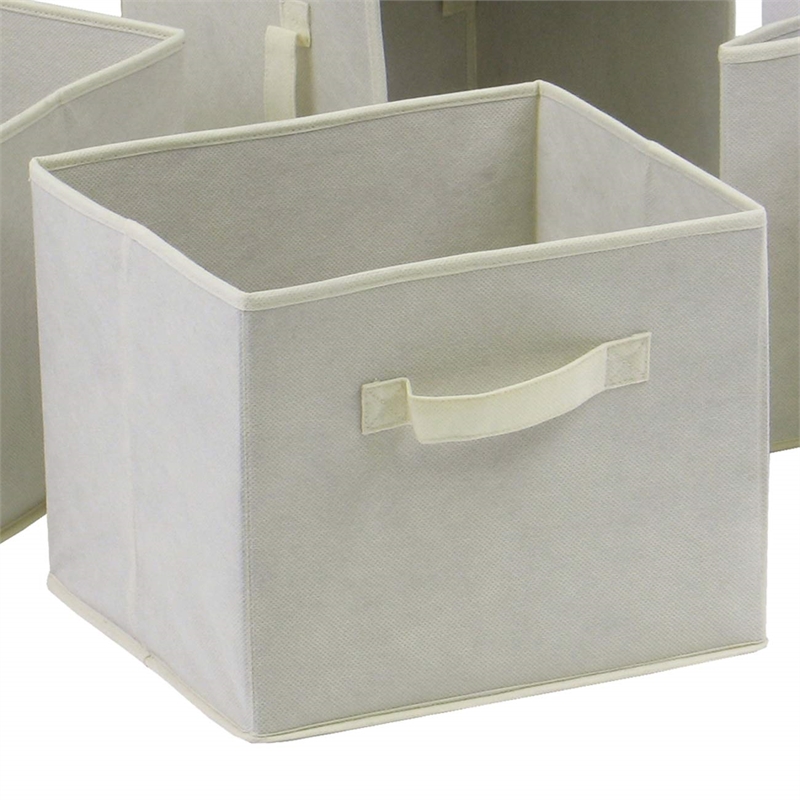 Pemberly Row Foldable Transitional Fabric Basket in Beige (Set of 6)
