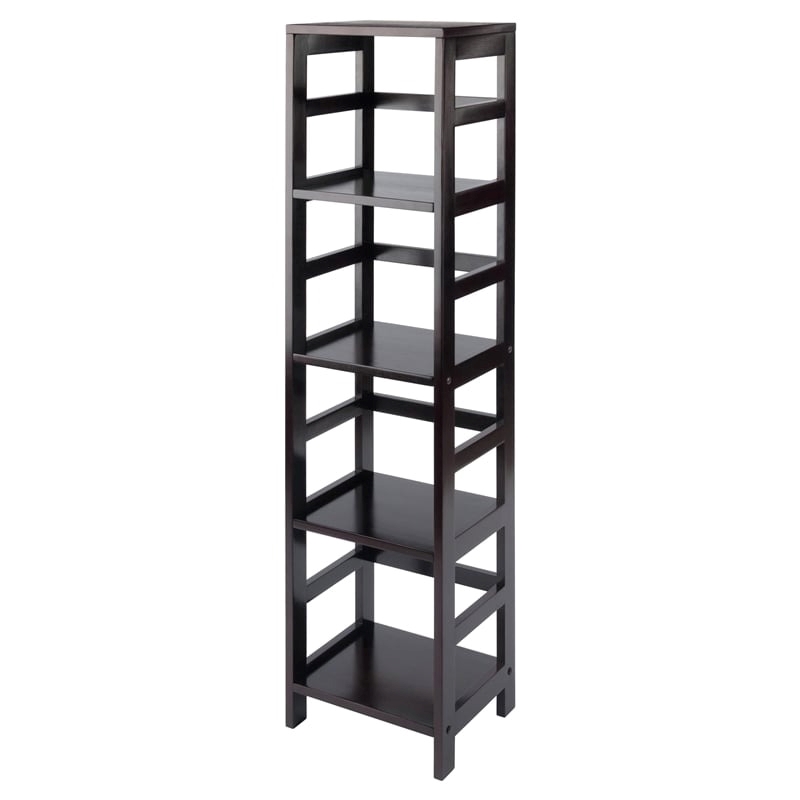 Pemberly Row 4-Section Solid Wood Storage Shelf w/ 4-Baskets in Espresso/Black
