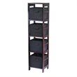 Pemberly Row 4-Section Solid Wood Storage Shelf w/ 4-Baskets in Espresso/Black