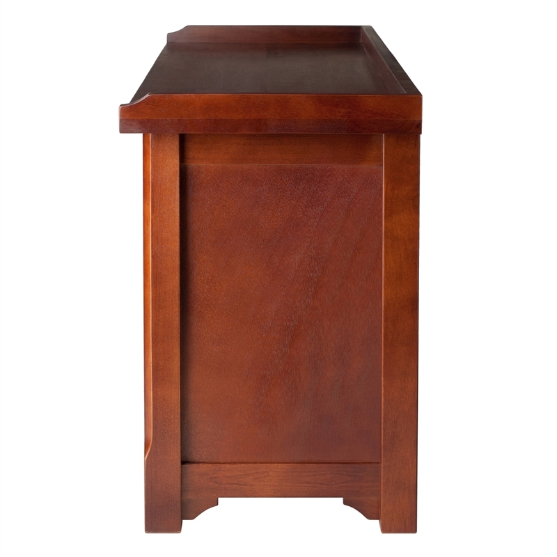 Pemberly Row Solid Wood Storage Bench with 3 Foldable Baskets in Walnut/Black