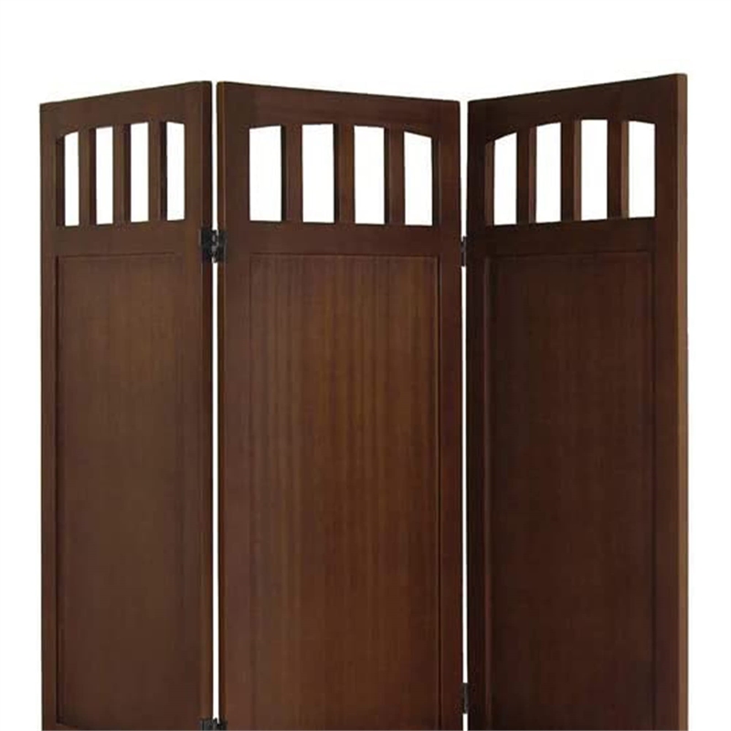 Pemberly Row Transitional Solid Wood Folding Screen in Antique Walnut