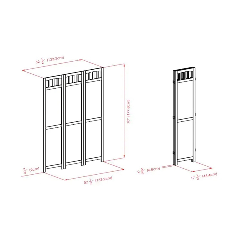 Pemberly Row Transitional Solid Wood Folding Screen in Antique Walnut