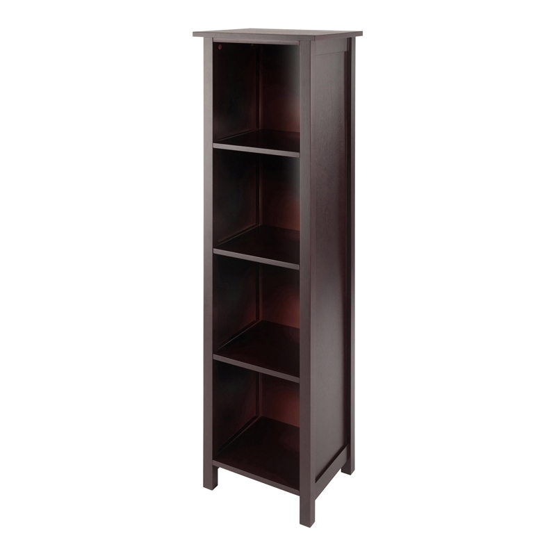 Pemberly Row 4-Tier Tall Solid Wood Storage Book Shelf in Antique Walnut