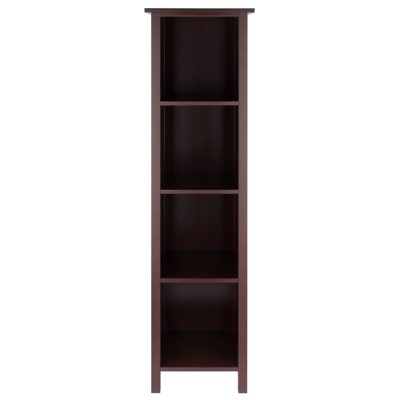 Pemberly Row 4-Tier Tall Solid Wood Storage Book Shelf in Antique Walnut