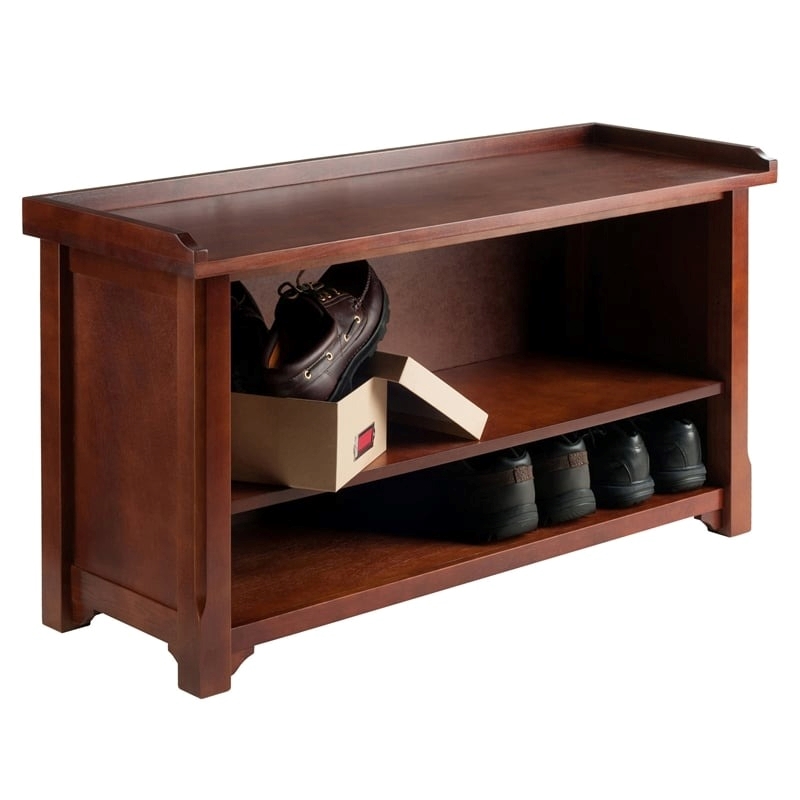 Pemberly Row Transitional Solid Wood Storage Bench in Antique Walnut