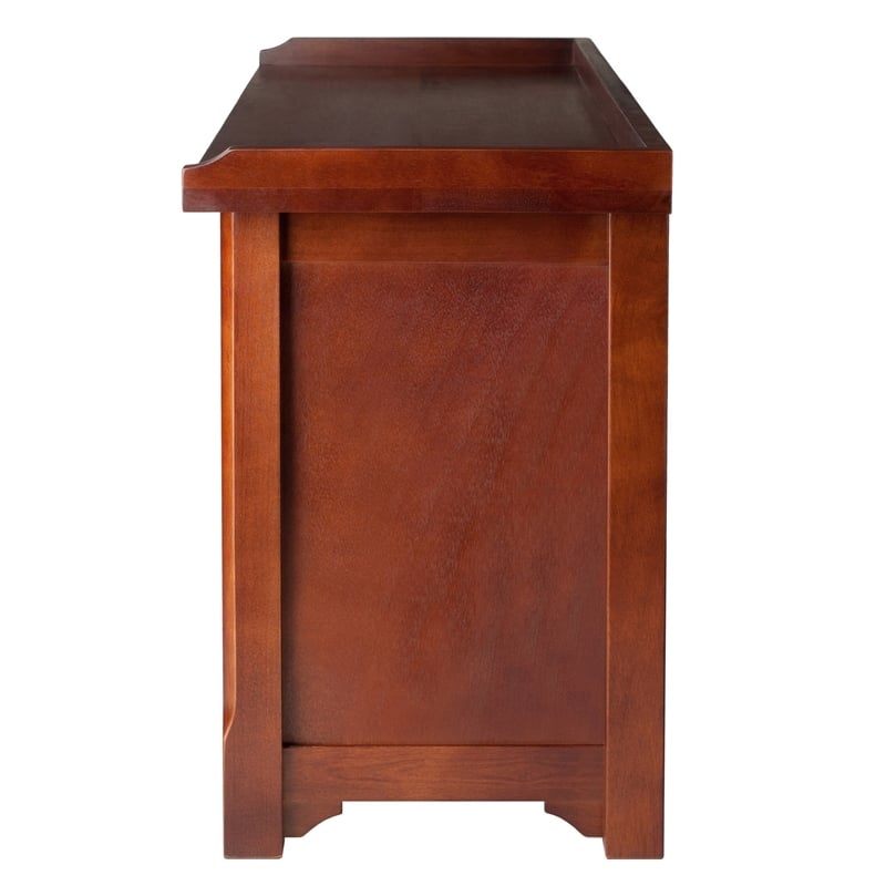 Pemberly Row Solid Wood Storage Bench with 3 Foldable Baskets in Walnut/Beige