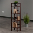 Pemberly Row 4-Tier Folding Transitional Solid Wood Book Shelf in Antique Walnut