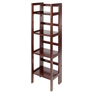 Pemberly Row 4-Tier Folding Transitional Solid Wood Book Shelf in Antique Walnut