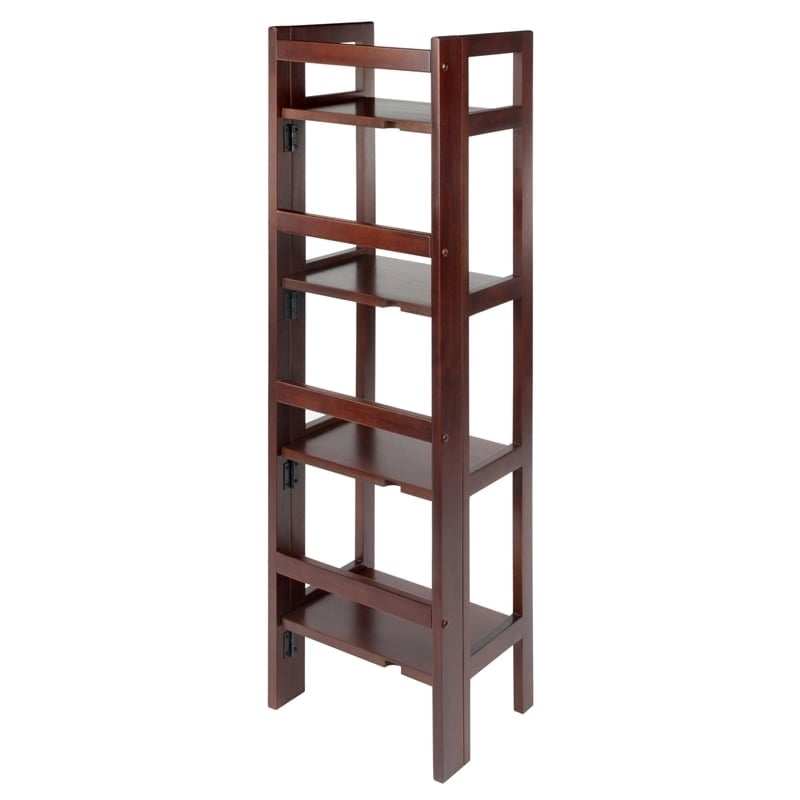 Pemberly Row 4-Tier Folding Transitional Solid Wood Book Shelf in Antique Walnut