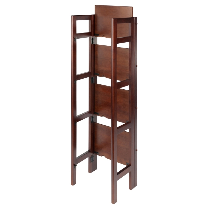 Pemberly Row 4-Tier Folding Transitional Solid Wood Book Shelf in Antique Walnut