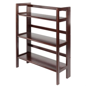Pemberly Row 3-Tier Folding Transitional Solid Wood Book Shelf in Antique Walnut