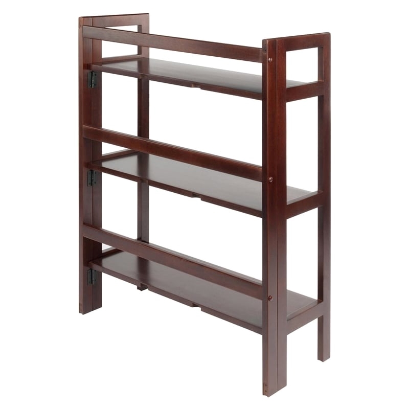 Pemberly Row 3-Tier Folding Transitional Solid Wood Book Shelf in Antique Walnut