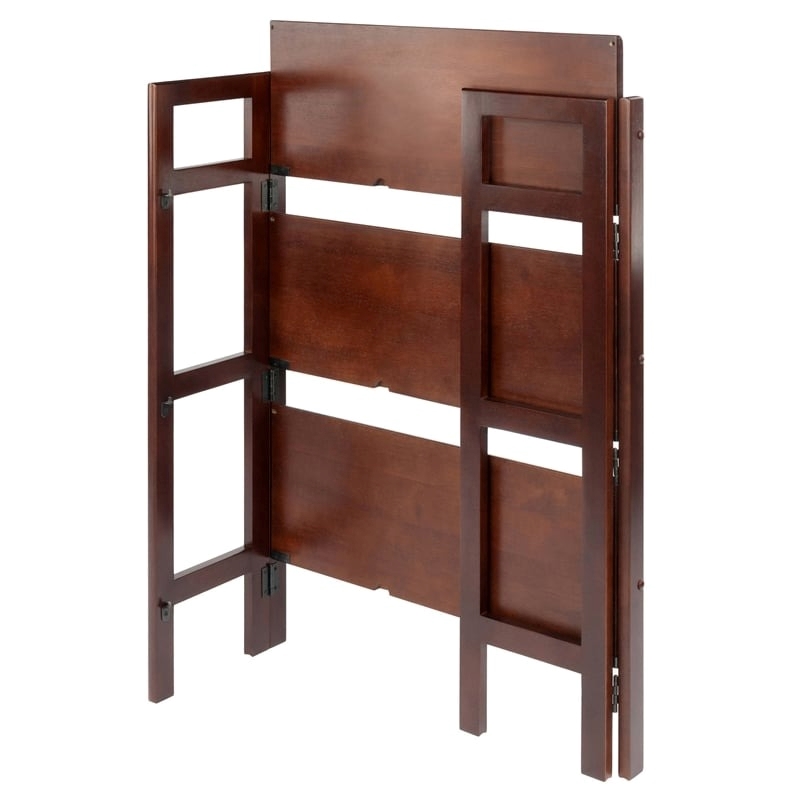 Pemberly Row 3-Tier Folding Transitional Solid Wood Book Shelf in Antique Walnut